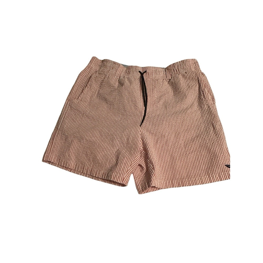 Southern‎ Marsh Dockside Swim Trunks Pinstriped in Red Seersucker Men's Small